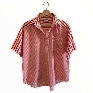 French Navy Vintage Shirt / Stripped White & Red